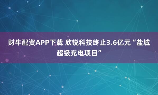财牛配资APP下载 欣锐科技终止3.6亿元“盐城超级充电项目”